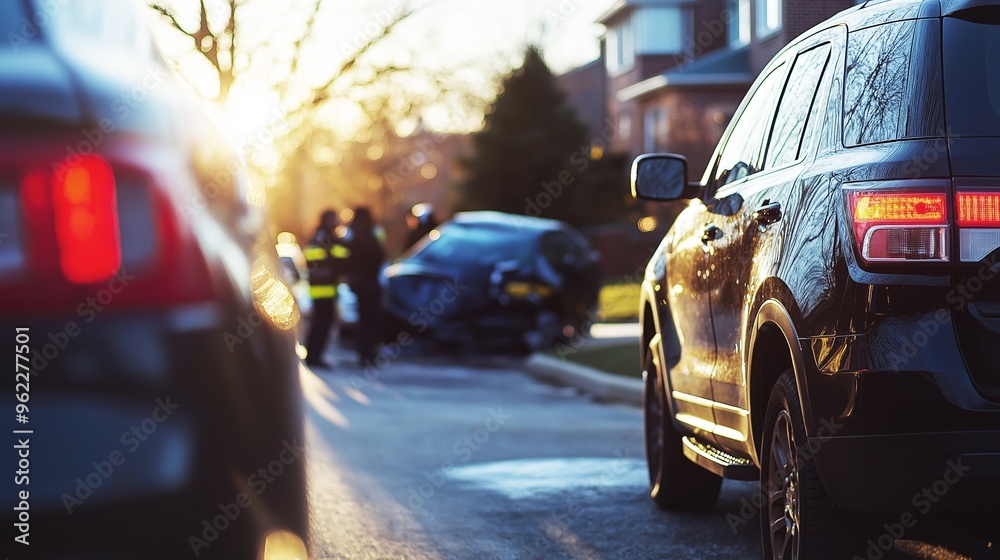 Aftermath of a Serious Car Accident Involving a Black SUV and Silver Sedan on a Busy City Street During Rush Hour Traffic Aftermath of a Serious Car Accident Involving a Black SUV and Silver Sedan on a Busy City Street During Rush Hour Traffic