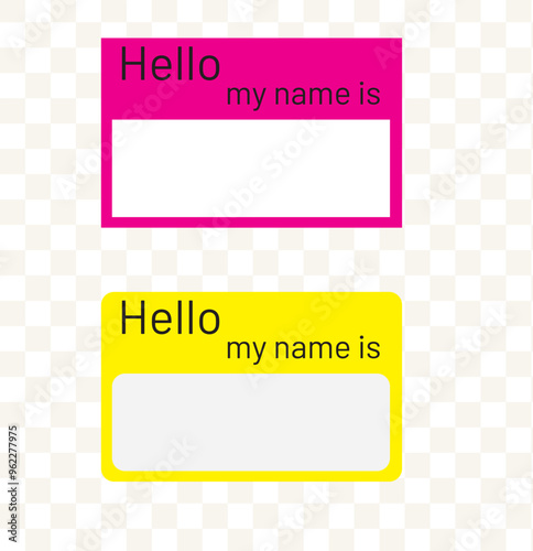 Hello my name is, sticker label set. Meeting, introduction, vector flat colored illustration.