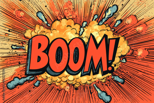 Wallpaper Mural BOOM! A Retro Comic Book Explosion with Exaggerated Sound Effects and Dynamic Lines. Torontodigital.ca