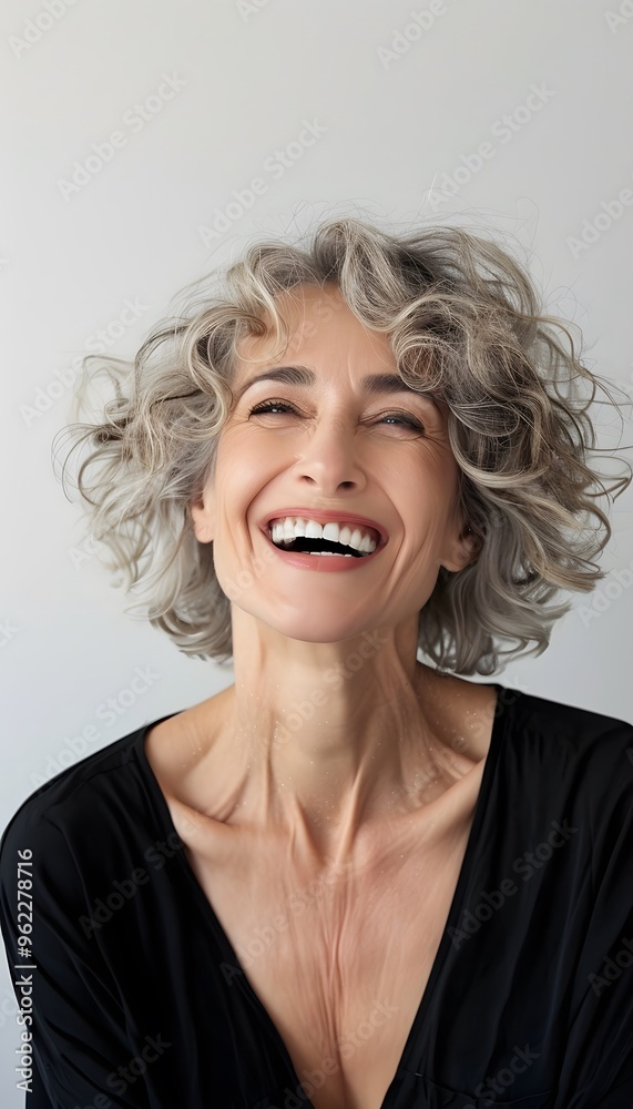 Close-Up Portrait of a Beautiful Mature Woman Laughing Close-Up Portrait of a Beautiful Mature Woman Laughing