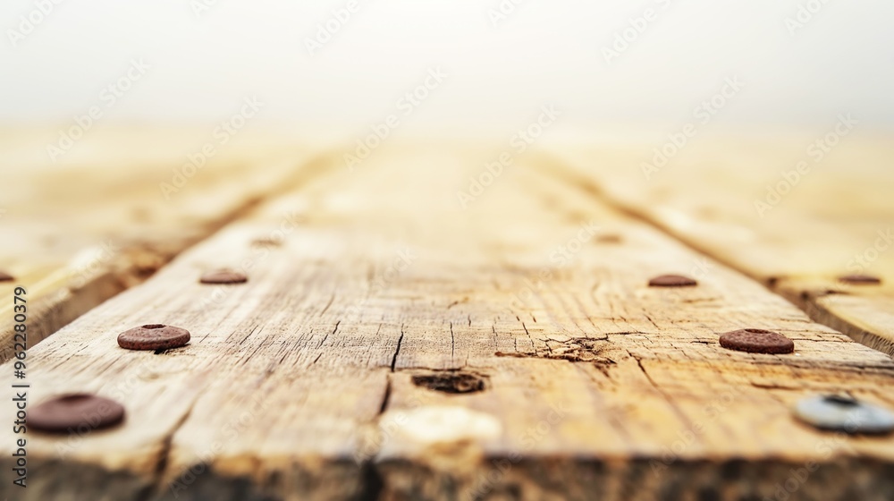 Close-up view of a rustic wooden dock featuring weathered nails and textured wood under a beautiful sunset sky Close-up view of a rustic wooden dock featuring weathered nails and textured wood under a beautiful sunset sky