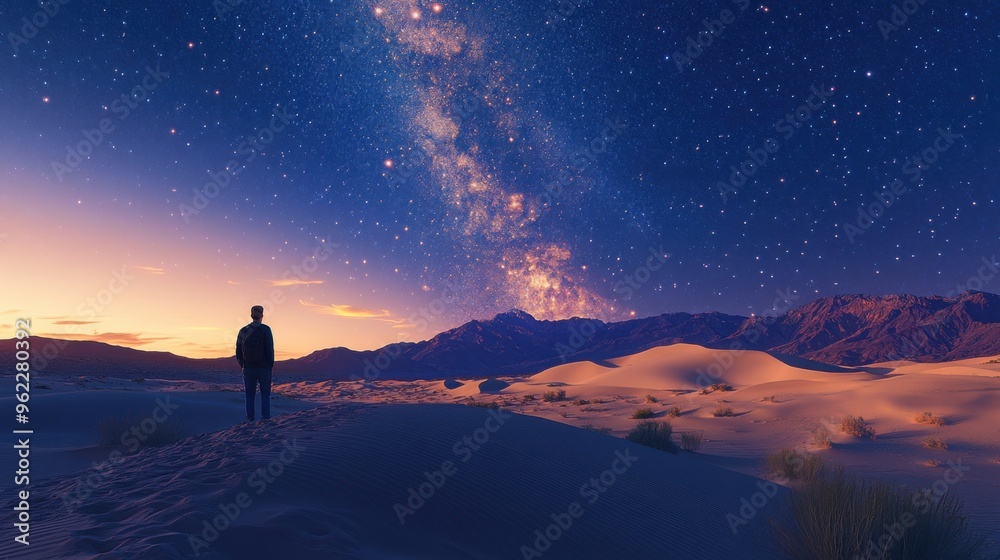 A quiet desert scene at twilight with the last light of day fading A quiet desert scene at twilight with the last light of day fading