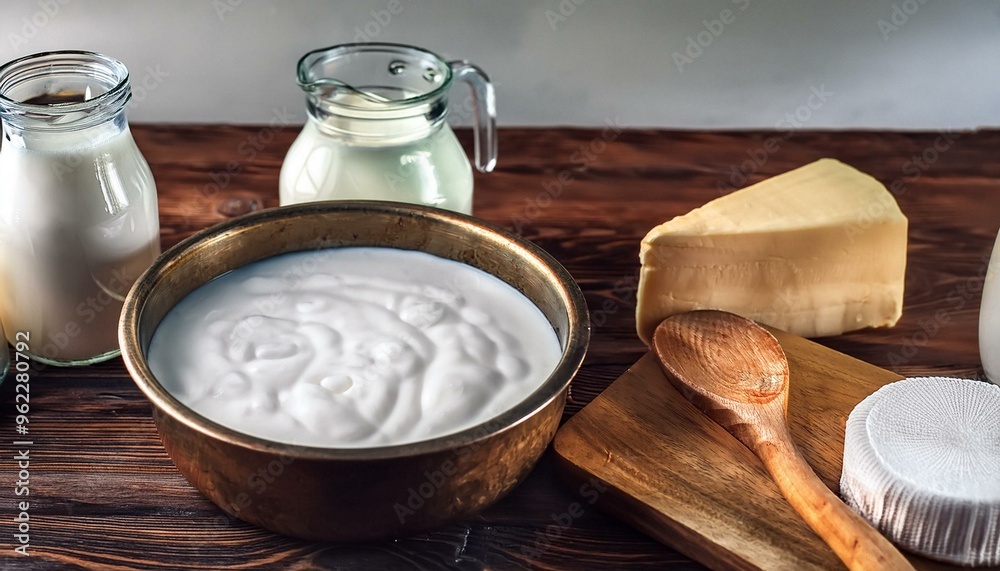 Showing the process of making yogurt and cheese from fresh milk, highlighting the use of cultures and fermentation.