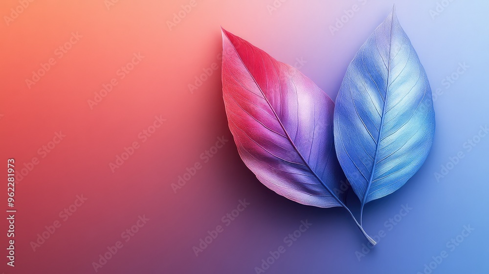 Stylized Abstract Representation of a Leaf Rendered in a Gradient of Vibrant Colors Including Red, Blue, and Purple Stylized Abstract Representation of a Leaf Rendered in a Gradient of Vibrant Colors Including Red, Blue, and Purple
