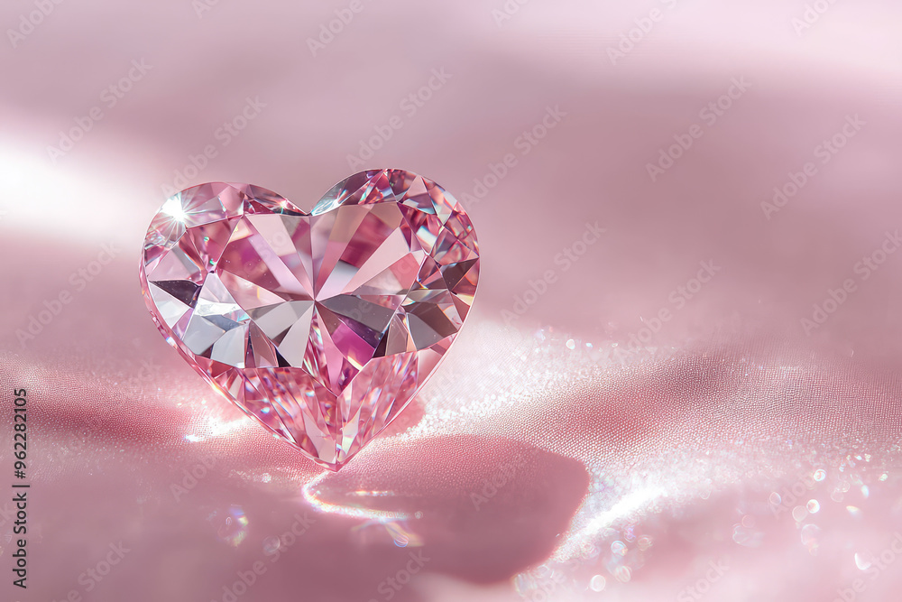 A Sparkling Heart: A Heart-Shaped Diamond Gleams Against a Delicate Pink Background. A Sparkling Heart: A Heart-Shaped Diamond Gleams Against a Delicate Pink Background.