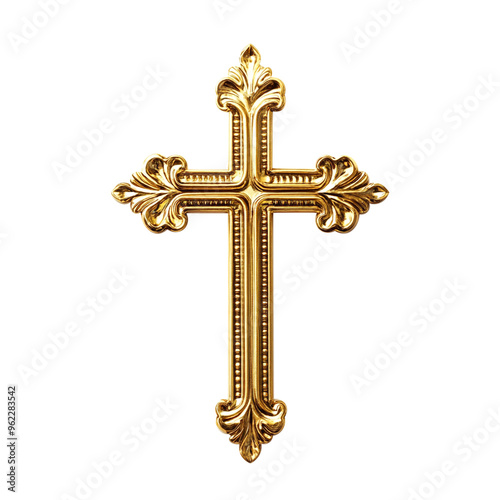 Golden cross isolated on transparent background