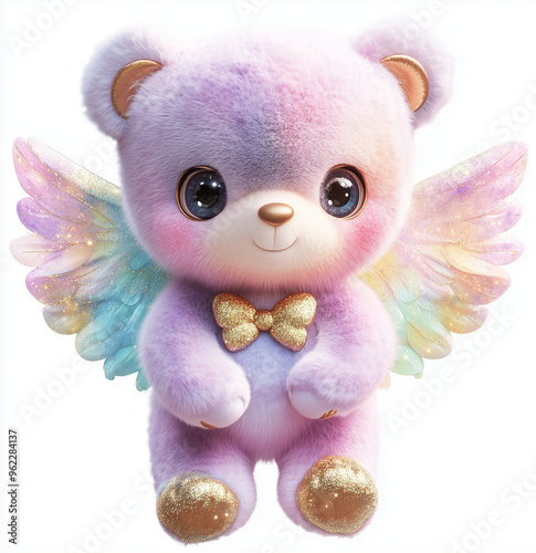 cute rainbow teddy bear with wings