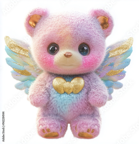 cute rainbow teddy bear with wings