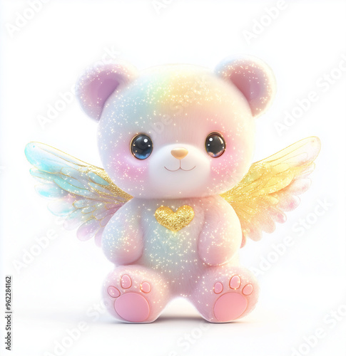cute rainbow teddy bear with wings