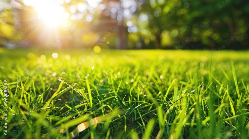 Close-up of Green Grass with Sun Rays
