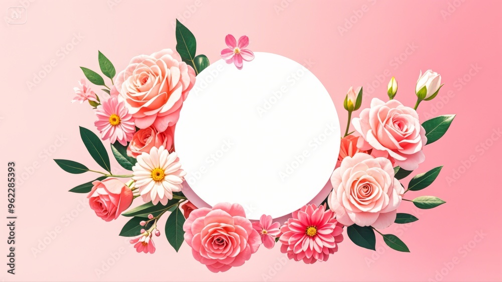 Romantic Floral Frame Arrangement with Blank Circle Romantic Floral Frame Arrangement with Blank Circle