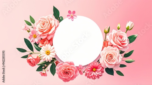 Romantic Floral Frame Arrangement with Blank Circle 