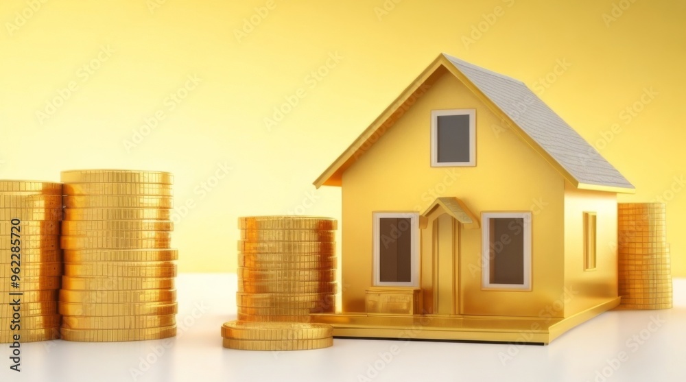 Golden House with Stacks of Coins house and coins