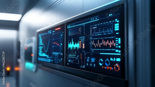 Modern Medical Monitoring System Displaying Vital Signs in a High-Tech Healthcare Environment