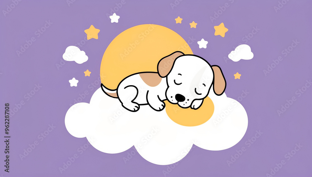 Little cartoon dog sleeping on a cloud, flat design illustration Little cartoon dog sleeping on a cloud, flat design illustration