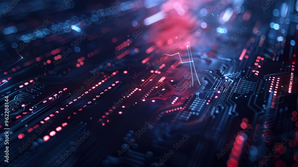 Abstract Circuit Board with Red and Blue Lights Abstract Circuit Board with Red and Blue Lights