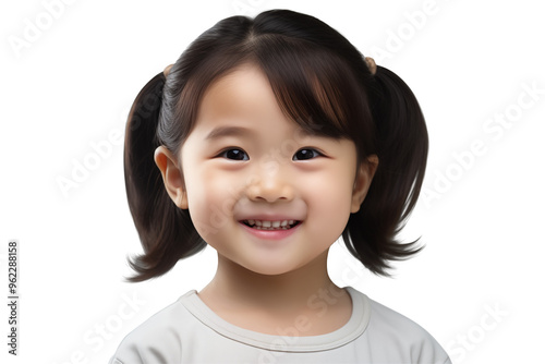Young asian girl smiling on transparent background. PNG cut out. Vector. Childhood themes. Asian girl. China girl. Japan girl. Asian country. Image for graphic designer. Image for flyers.