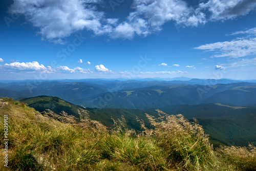 landscape of mountains and aerial perspective from Mount Pip Ivan, and alpine...