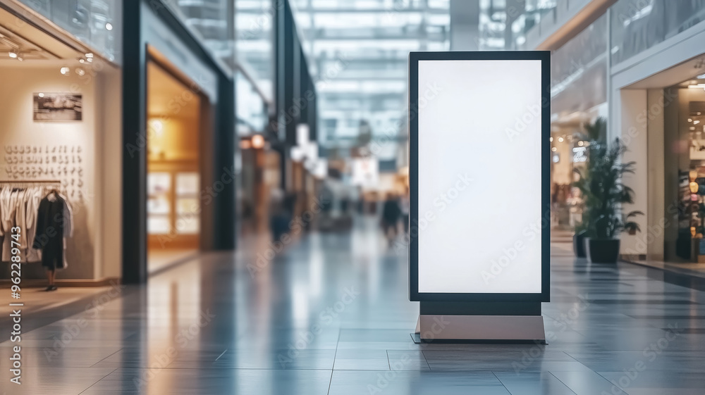 Close-up of a white blank template billboard in a shopping mall Close-up of a white blank template billboard in a shopping mall