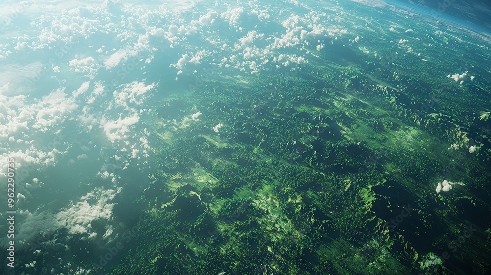 Earth viewed from space, featuring cloudy skies, lush vegetation, and azure backdrop Earth viewed from space, featuring cloudy skies, lush vegetation, and azure backdrop