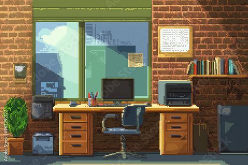 Office in 8-Bit Retro Video Game Style