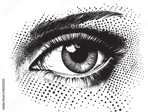 Angry Eye with Halftone Stipple Effect for Grunge Punk Design