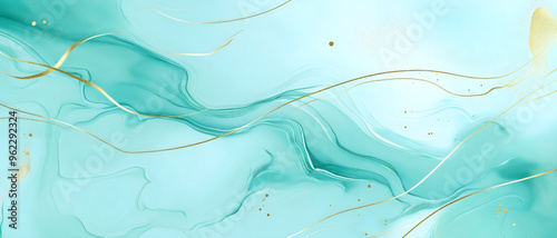 Cyan Mint Liquid Marble Watercolor Background photo