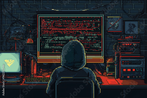 Hacker in 8-Bit Retro Video Game Style photo