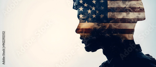 Double Exposure Soldier in the Style of US Flag
