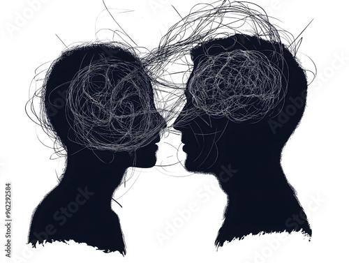 Two Human Head Silhouette Psycho Therapy Concept