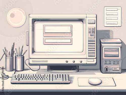 Computer in 8-Bit Retro Video Game Styl