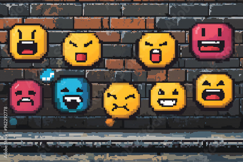 Pixel Emotions Icons in 8-Bit Retro Video Game Style photo