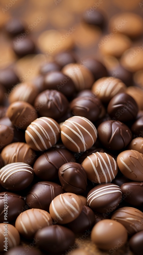 Pile of Chocolates With White and Brown Stripes. Pile of Chocolates With White and Brown Stripes.