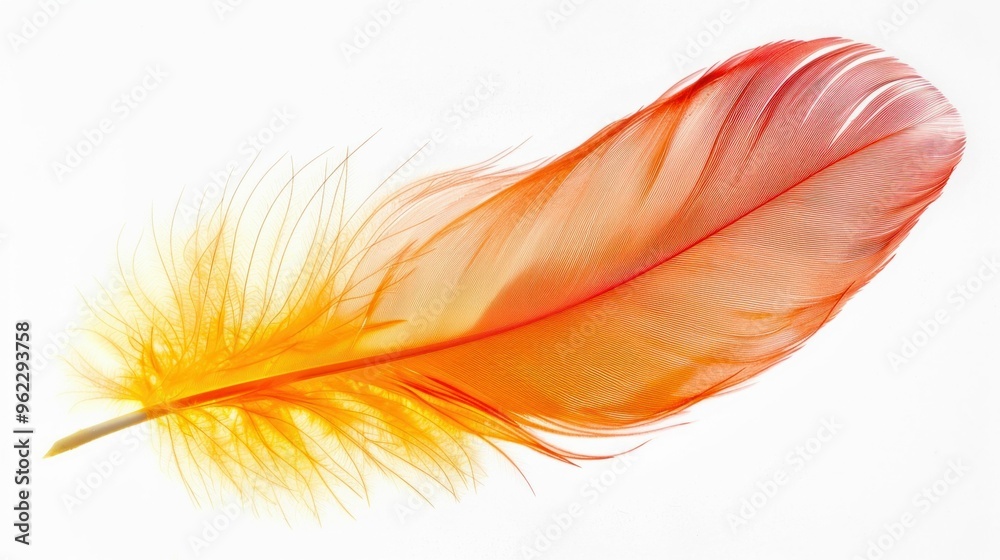 Bright Orange and Red Feather Isolated on White Background Bright Orange and Red Feather Isolated on White Background