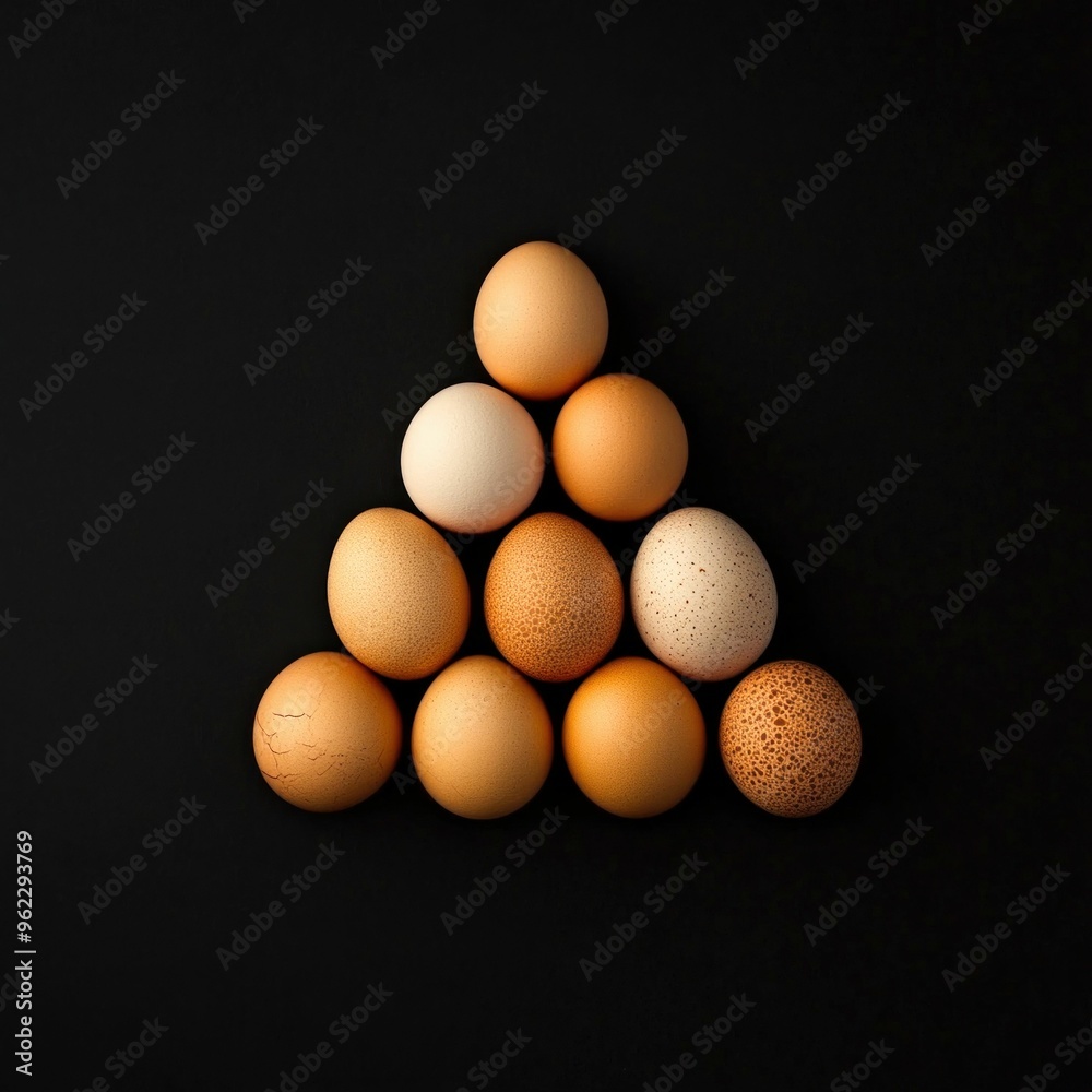 Pyramid of Brown and Speckled Eggs on Black Background Pyramid of Brown and Speckled Eggs on Black Background