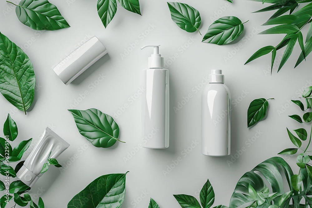 Natural Beauty Products with Green Leaves