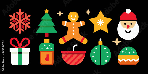 set of icons with Christmas decorations. Christmas Vector Icon Set, Background, Black, Isolated on white background