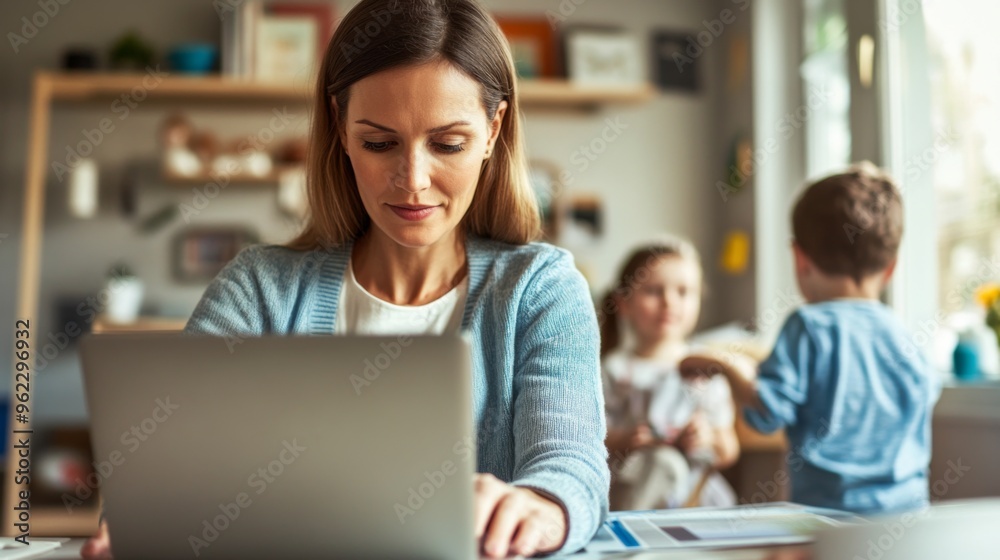 Working Mother Juggling Family and Tasks Working Mother Juggling Family and Tasks