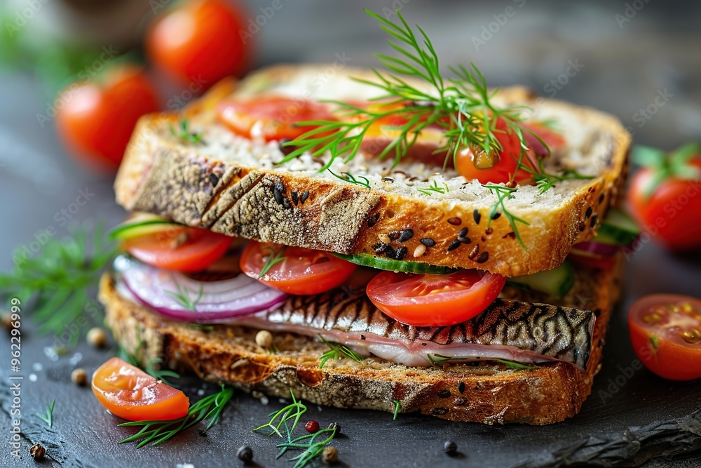 Delicious Sandwich with Herring, Tomatoes, and Dill Delicious Sandwich with Herring, Tomatoes, and Dill