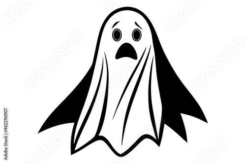 A cute funny happy ghosts. Childish spooky boo characters for kids. Magic scary spirits with different emotions and face expressions. Isolated flat cartoon vector illustrations of comic phantoms