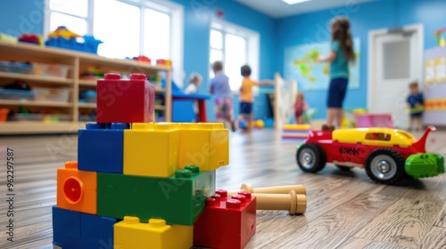 Colorful Blocks and Toys in a Preschool Classroom