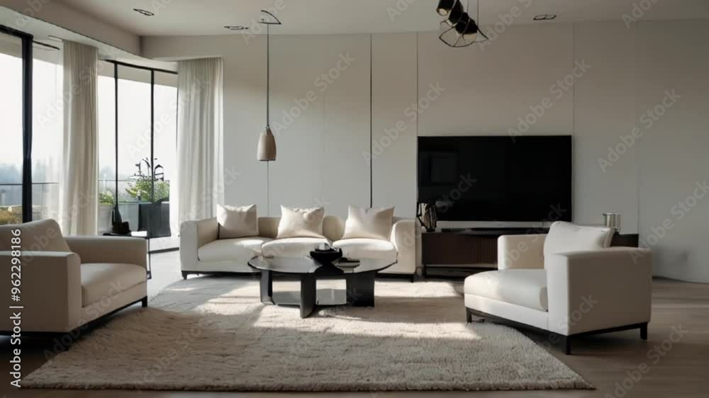 Modern contemporary Minimalist living room with white fabric furniture ...