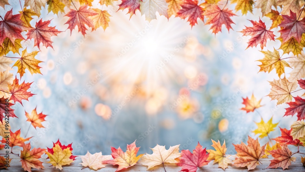 Autumn Leaves with Sunlight and Soft Blue Background Autumn Leaves with Sunlight and Soft Blue Background
