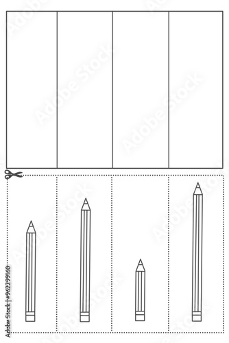 Short objects from shortest to tallest worksheet for kids, short and tall worksheet for kindergarten, shortest and tallest objects activity 