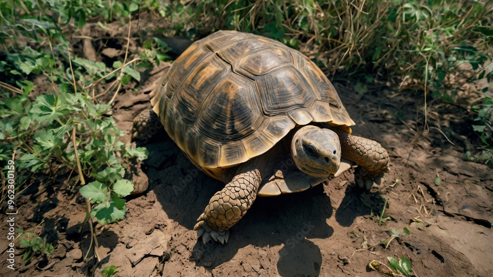 Ancient Tortoise in the Wild: A solitary tortoise, a symbol of longevity and wisdom, traverses the wild with a serene determination, its textured shell and powerful legs hinting at its resilience. Ancient Tortoise in the Wild: A solitary tortoise, a symbol of longevity and wisdom, traverses the wild with a serene determination, its textured shell and powerful legs hinting at its resilience.