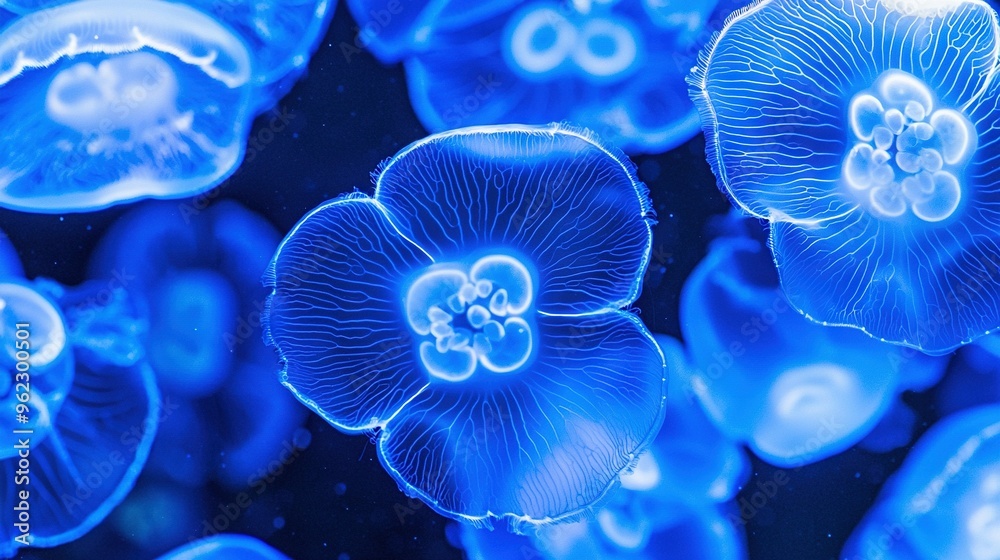 Blue Jellyfish Group in Ocean Blue Jellyfish Group in Ocean