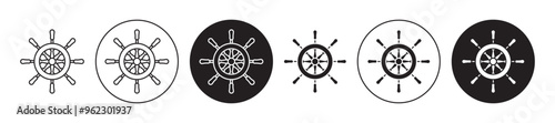 Ship wheel vector icon set black filled and outlined style. photo