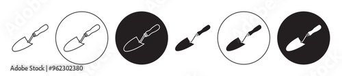 Trowel vector icon set black filled and outlined style.