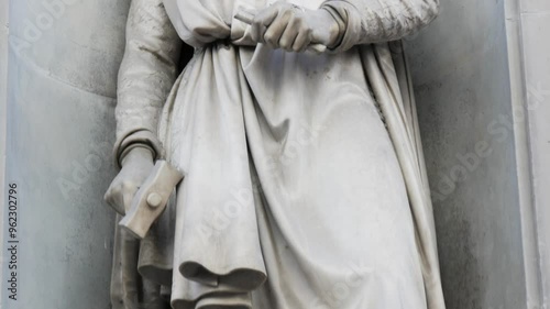 Florence, Italy. 2024, September, 5th. Donatello in the niches of the Uffizi Gallery colonnade, Florence, Italy. High quality 4k footage