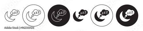 Zzz vector icon set black filled and outlined style.